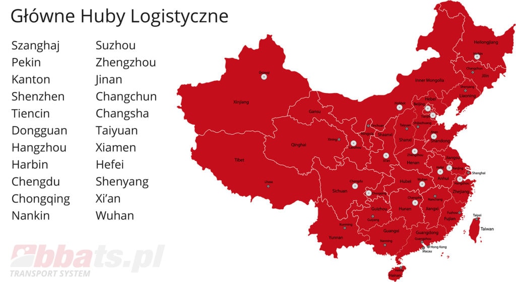 Transport Kolejowy z Chin BBA Transport System Szanghaj Pekin Kanton Shenzhen Tiencin Dongguan Hangzhou Harbin Chengdu Chongqing Nankin Suzhou Zhengzhou Jinan Changchun Changsha Taiyuan Xiamen Hefei Shenyang Xi’an Wuhan